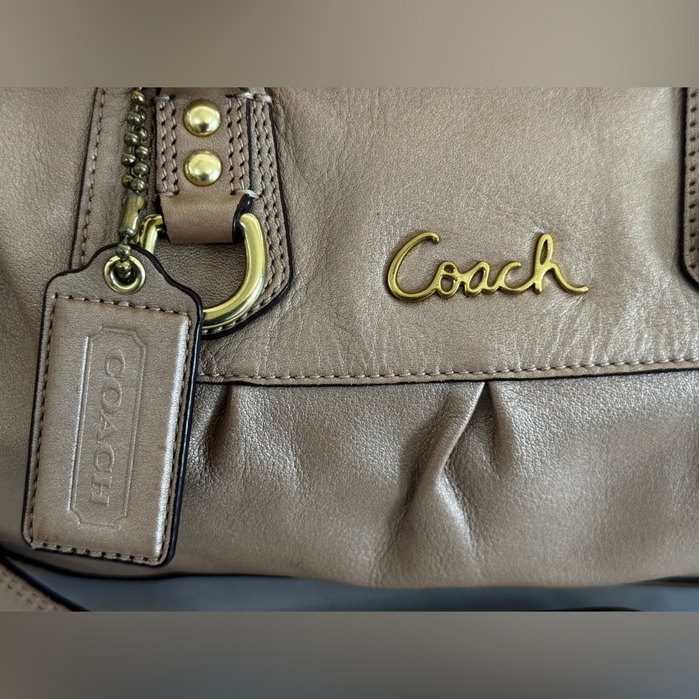 Coach Ashley Metallic Gold Leather Satchel with Crossbody Strap and Hangtag - Picture 3 of 11